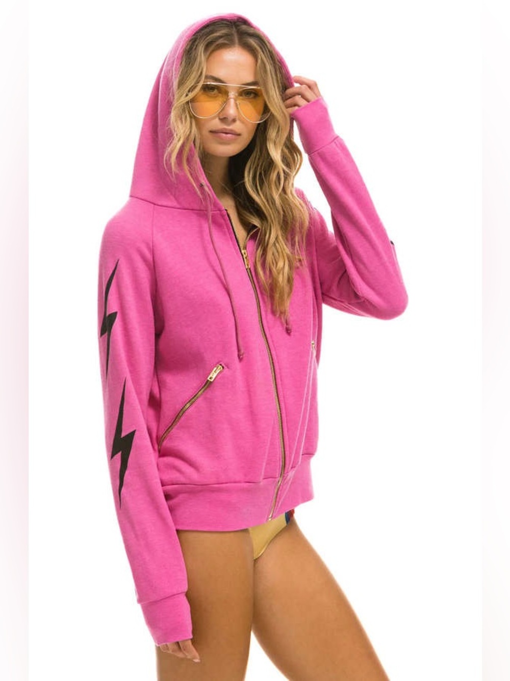 Aviator Nation 4 Bolt Relaxed Zip Hoodie in Paris Pink New Medium